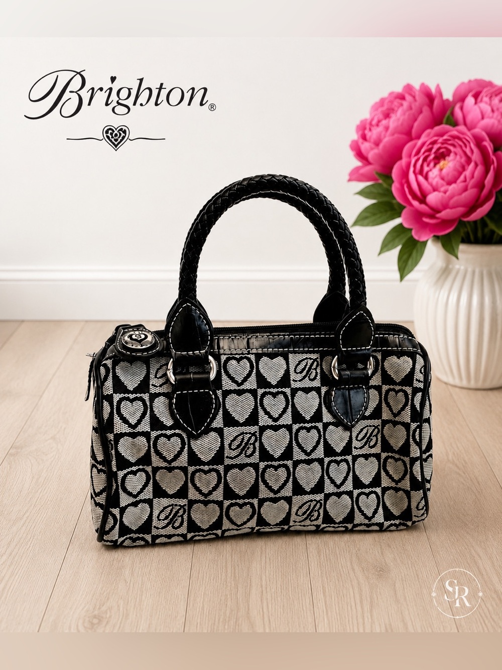 Brighton Signature Black Jacquard Mini Top Handle Bag Satchel Handbag Purse EUC
